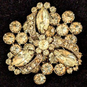 Vintage Clear Rhinestone Silver Tone Brooch